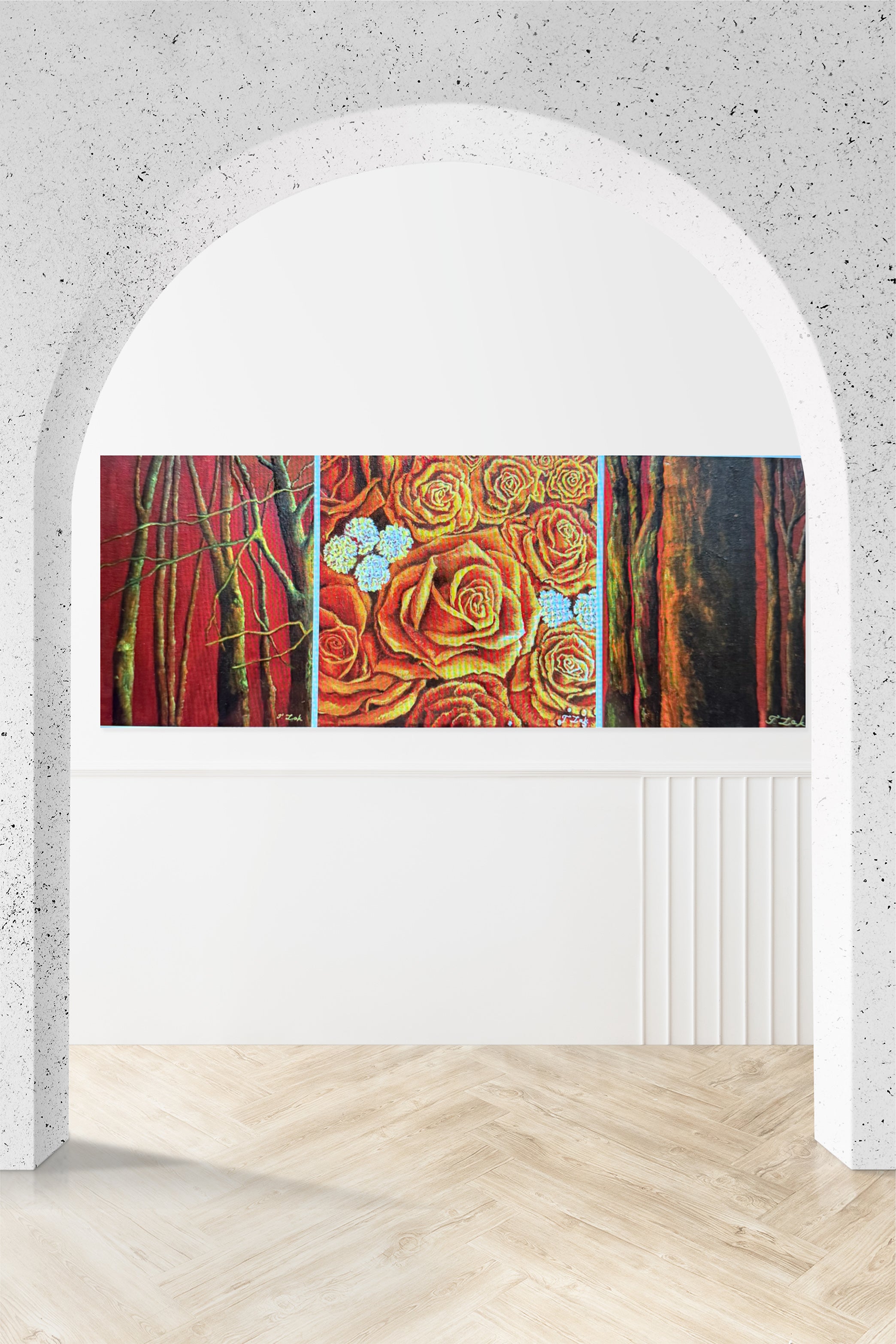 Set of 3 Canvases- Roses and Trees