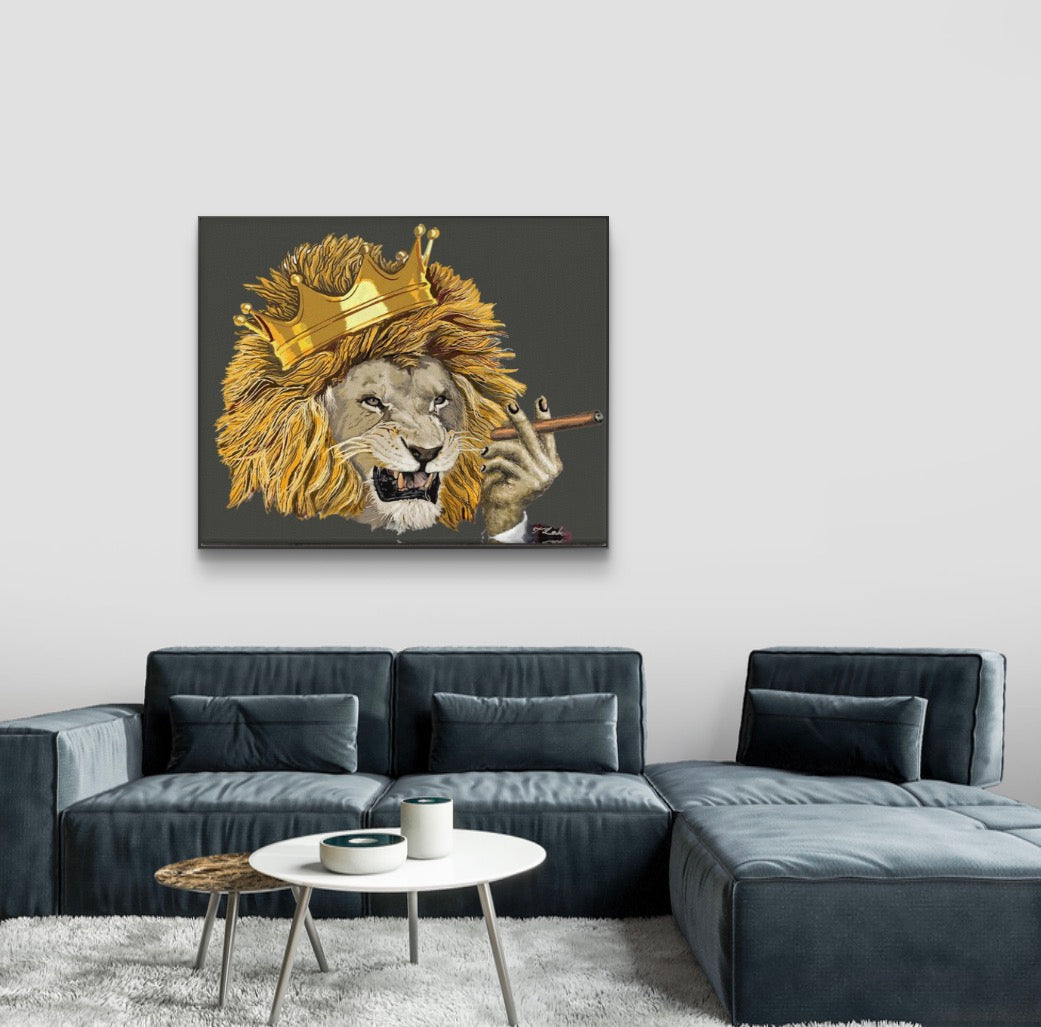 The Lion King- 18" X 24" Hand-Enhanced Limited Edition on Black Canvas