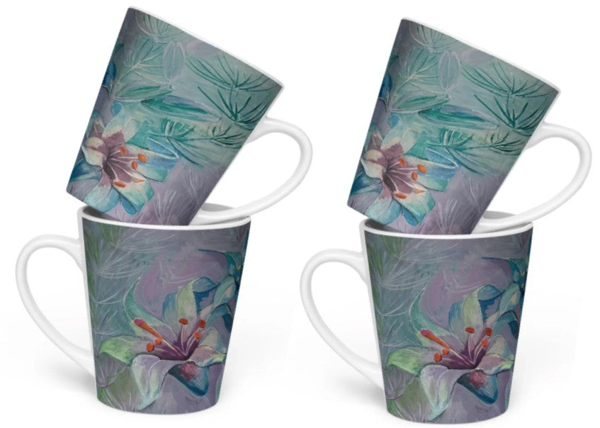 Set of Four Lavender Mist Lilies Latte Mugs