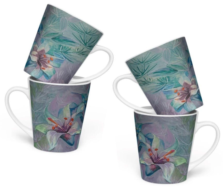 Set of Four Lavender Mist Lilies Latte Mugs