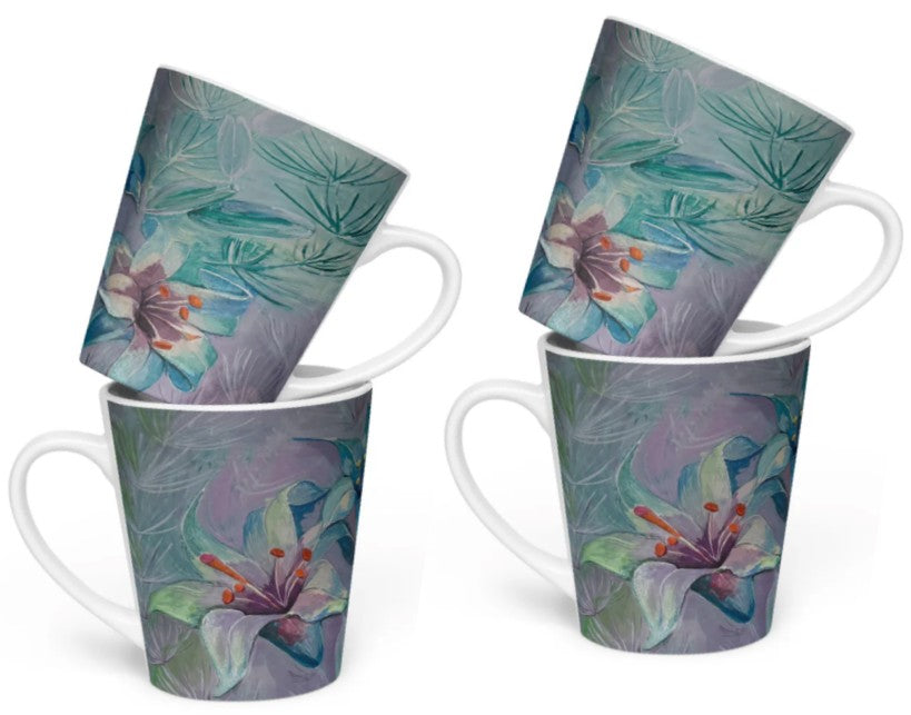 Set of Four Lavender Mist Lilies Latte Mugs