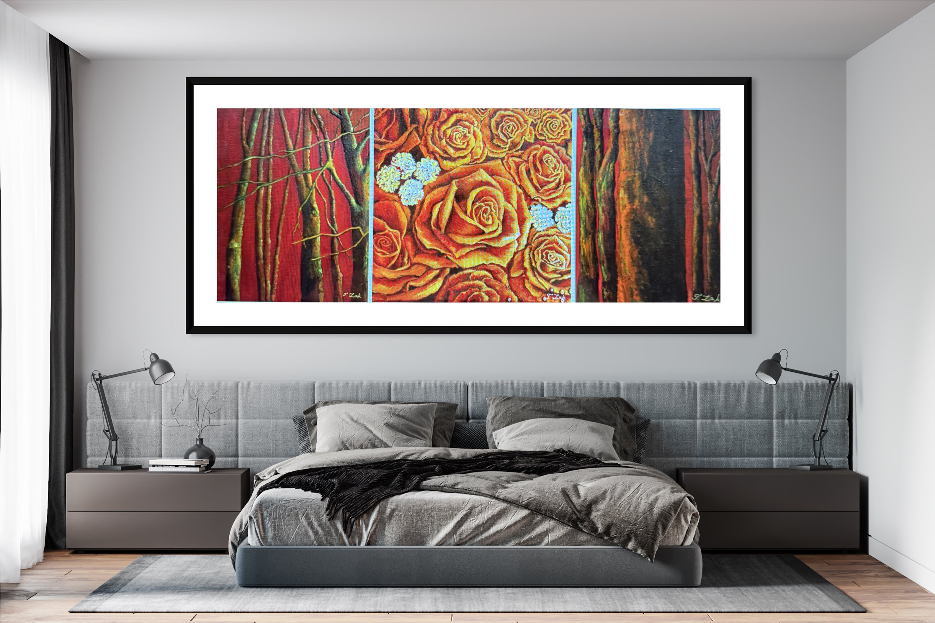 Set of 3 Canvases- Roses and Trees