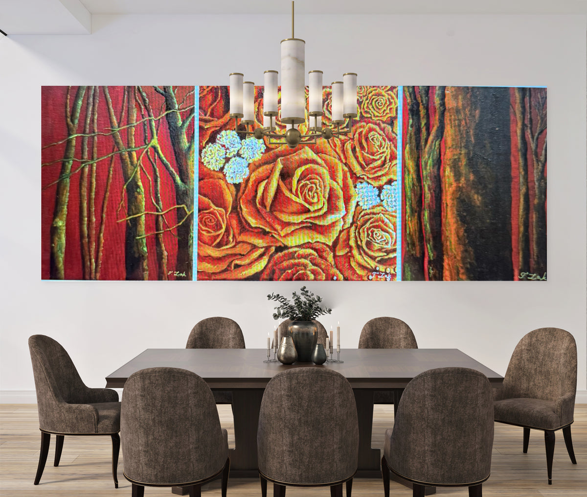 Set of 3 Canvases- Roses and Trees