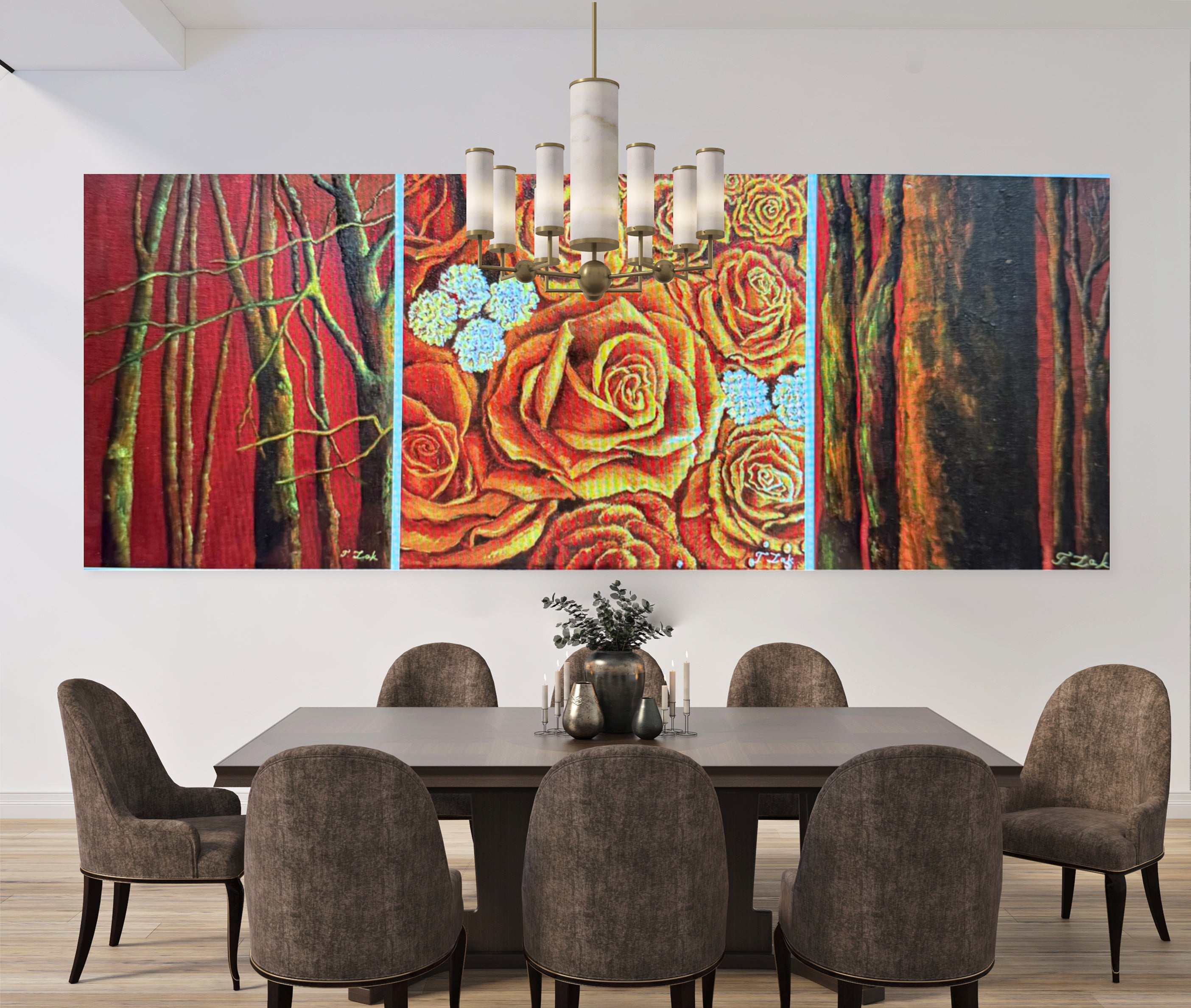 Set of 3 Canvases- Roses and Trees