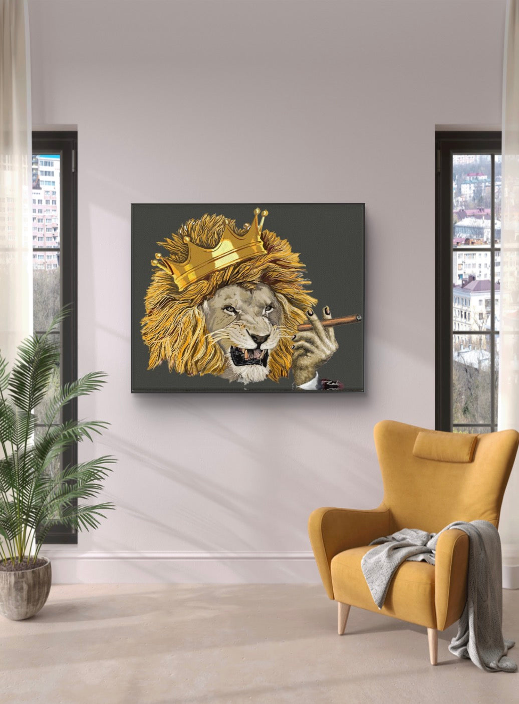 The Lion King- 18" X 24" Hand-Enhanced Limited Edition on Black Canvas