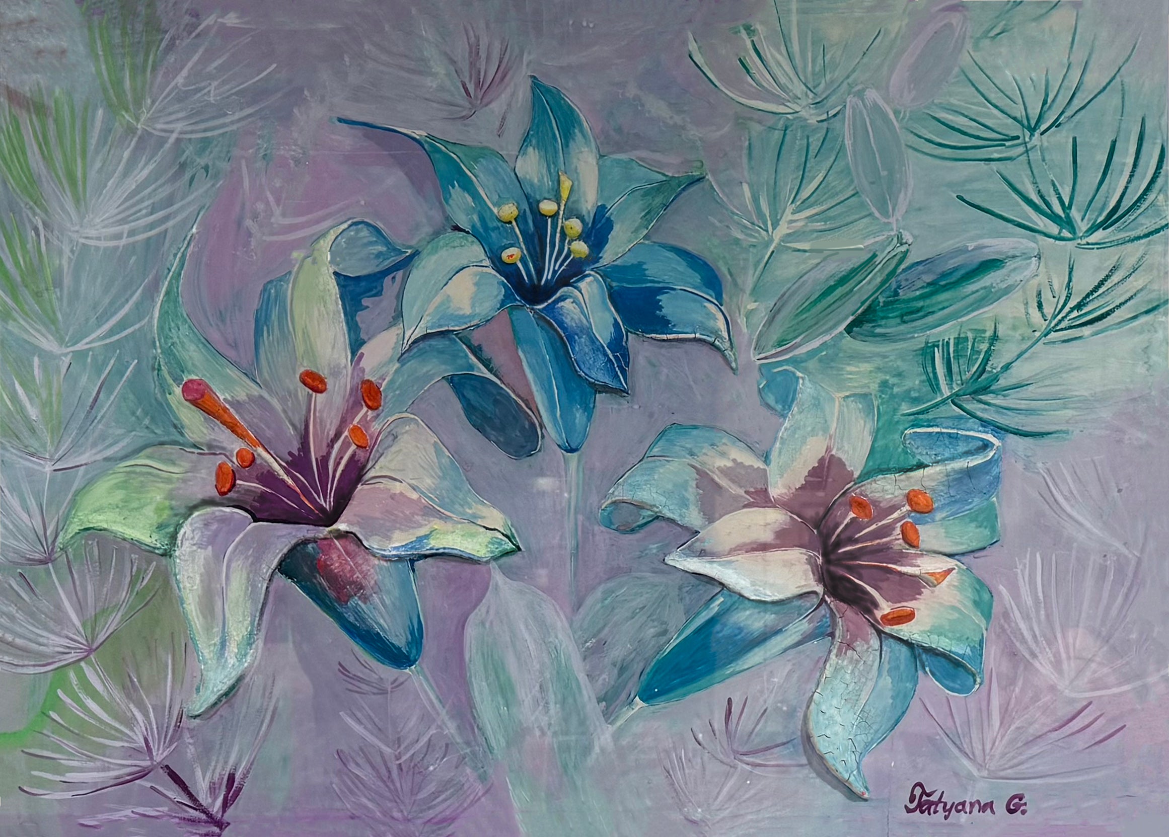 Lavender Mist Lilies - Print on Canvas